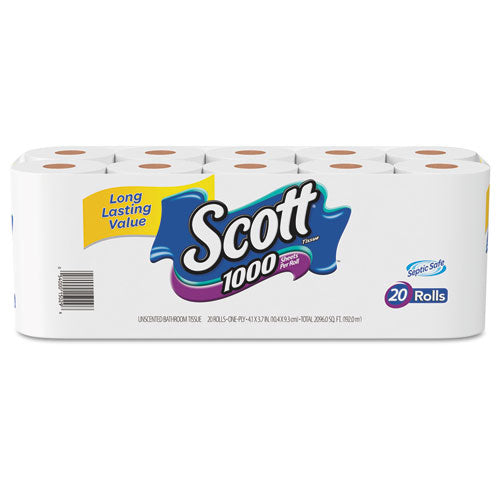 Toilet Paper, Septic Safe, 1-ply, White, 1000 Sheets-roll, 12 Rolls-pack, 4 Pack-carton