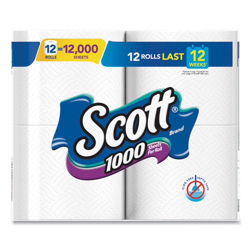 Toilet Paper, Septic Safe, 1-ply, White, 1000 Sheets-roll, 12 Rolls-pack, 4 Pack-carton