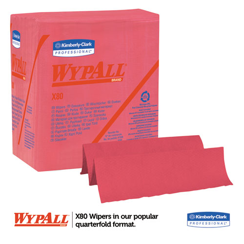 X80 Cloths, 1-4 Fold, Hydroknit, 12 1-2 X 12, Red, 50-box, 4 Boxes-carton