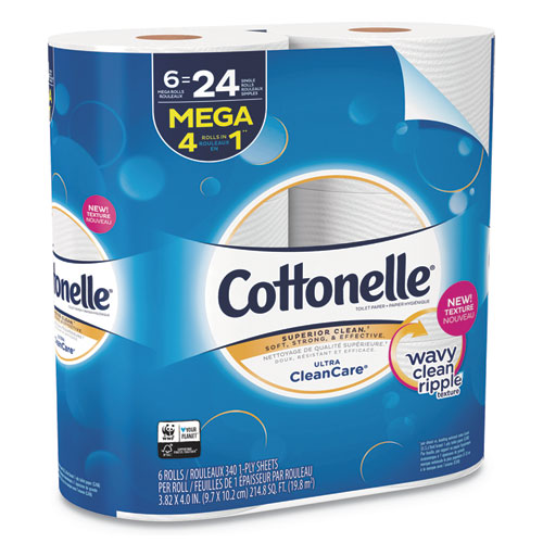 Ultra Cleancare Toilet Paper, Strong Tissue, Mega Rolls, Septic Safe, 1-ply, White, 340 Sheets-roll, 6 Rolls-pack, 6 Packs-ct