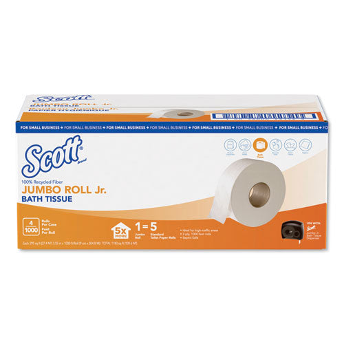 Essential 100% Recycled Fiber Jrt Bathroom Tissue, Septic Safe, 2-ply, White, 1000 Ft, 4 Rolls-carton