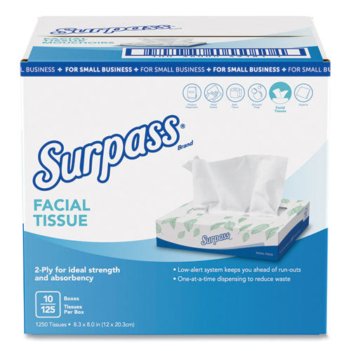 Facial Tissue, 2-ply, White, Flat Box, 125-box, 10 Boxes-carton