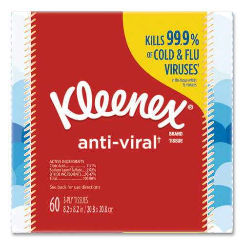 Anti-viral Facial Tissue, 3-ply, White, 60 Sheets-box