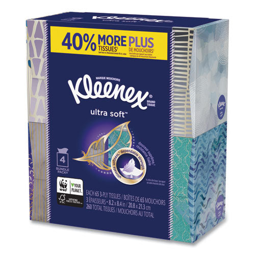 Ultra Soft Facial Tissue, 3-ply, White, 8.75 X 4.5, 65 Sheets-box, 4 Boxes-pack, 12 Packs-carton