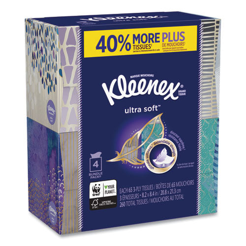 Ultra Soft Facial Tissue, 3-ply, White, 8.75 X 4.5, 65 Sheets-box, 4 Boxes-pack, 12 Packs-carton