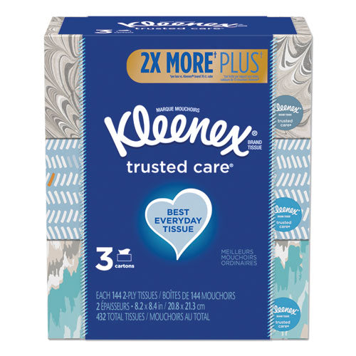 Trusted Care Facial Tissue, 2-ply, White, 144 Sheets-box, 3 Boxes-pack, 12 Packs-carton