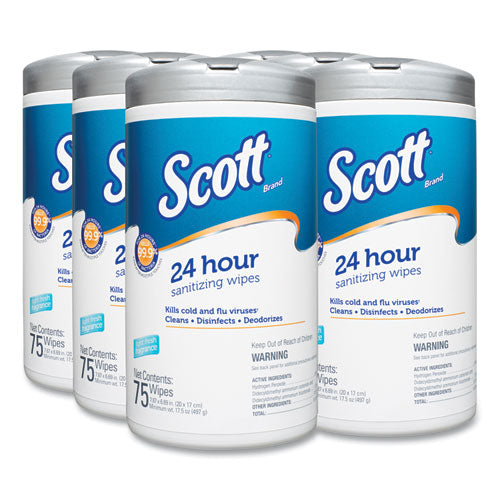 24-hour Sanitizing Wipes, 4.5 X 8.25, White, 75-canister, 6 Canisters-carton