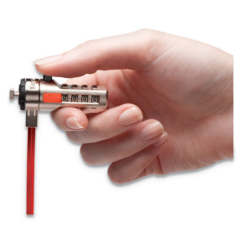 Portable Combination Laptop Lock, 6ft Steel Cable, Red
