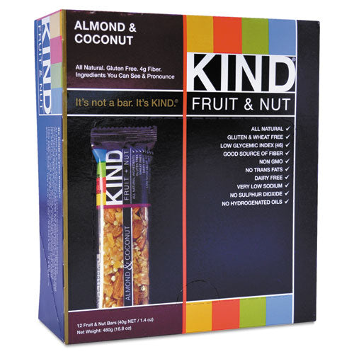 Fruit And Nut Bars, Almond And Coconut, 1.4 Oz, 12-box