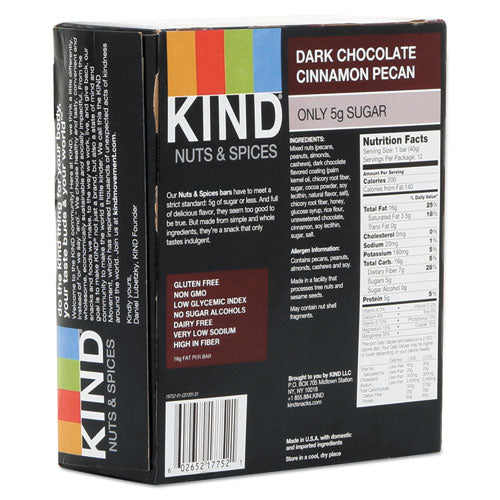 Nuts And Spices Bar, Dark Chocolate Cinnamon Pecan, 1.4 Oz, 12-box