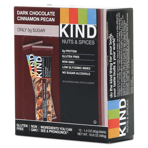 Nuts And Spices Bar, Dark Chocolate Cinnamon Pecan, 1.4 Oz, 12-box