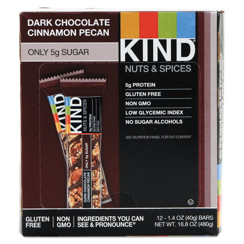 Nuts And Spices Bar, Dark Chocolate Cinnamon Pecan, 1.4 Oz, 12-box