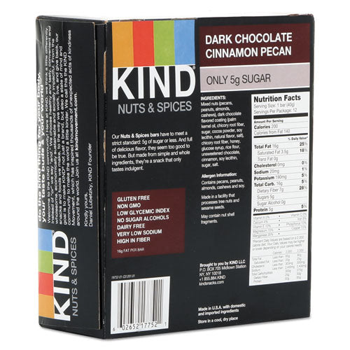 Nuts And Spices Bar, Dark Chocolate Cinnamon Pecan, 1.4 Oz, 12-box