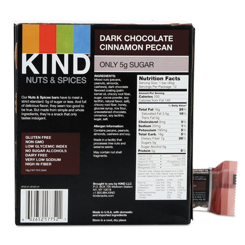 Nuts And Spices Bar, Dark Chocolate Cinnamon Pecan, 1.4 Oz, 12-box