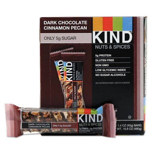 Nuts And Spices Bar, Dark Chocolate Cinnamon Pecan, 1.4 Oz, 12-box