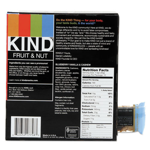 Fruit And Nut Bars, Blueberry Vanilla And Cashew, 1.4 Oz Bar, 12-box