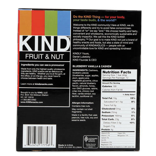 Fruit And Nut Bars, Blueberry Vanilla And Cashew, 1.4 Oz Bar, 12-box