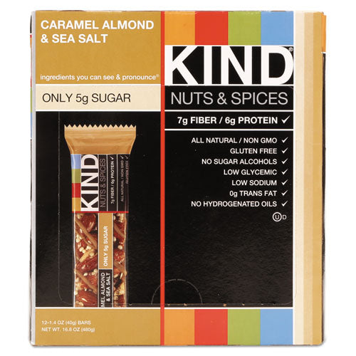 Nuts And Spices Bar, Caramel Almond And Sea Salt, 1.4 Oz Bar, 12-box