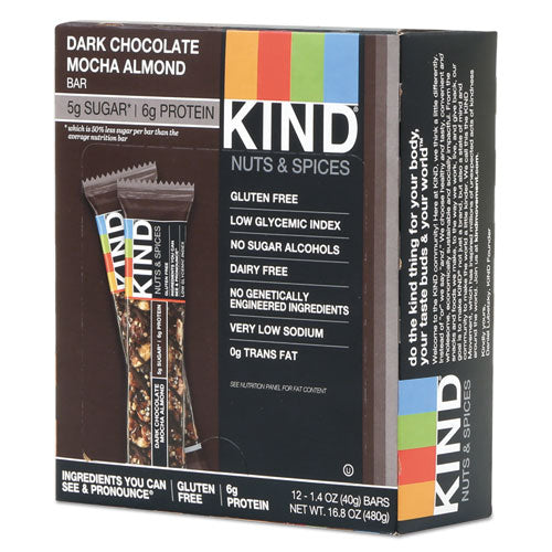 Nuts And Spices Bar, Dark Chocolate Mocha Almond, 1.4 Oz Bar, 12-box