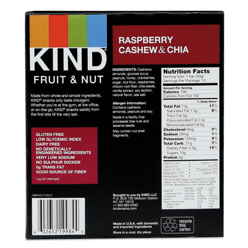 Fruit And Nut Bars, Raspberry Cashew And Chia, 1.4 Oz Bar, 12-box