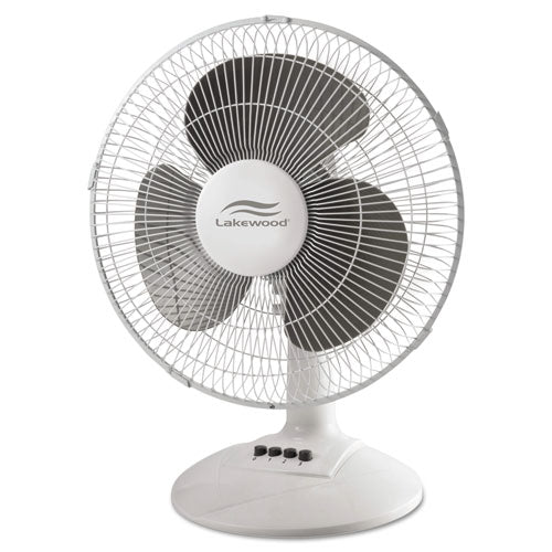 12-inch Three-speed Oscillating Desk Fan, Metal-plastic, White