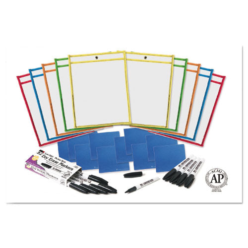 Dry Erase Pocket Class Pack, Assorted Primary Colors, 10-pack