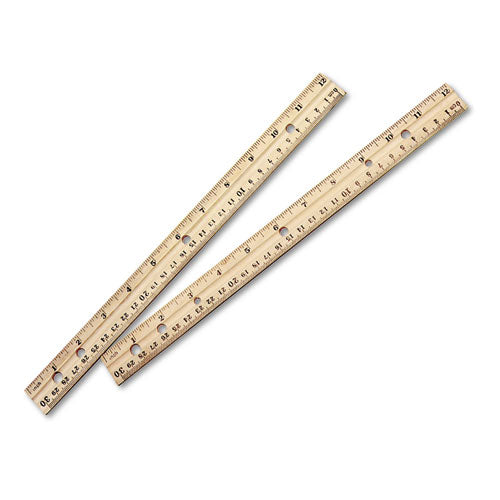 Beveled Wood Ruler W-single Metal Edge, 3-hole Punched, 12", Natural, 36-box