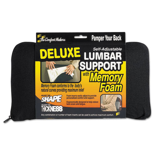 Deluxe Lumbar Support Cushion With Memory Foam, 12.5w X 2.5d X 7.5h, Black