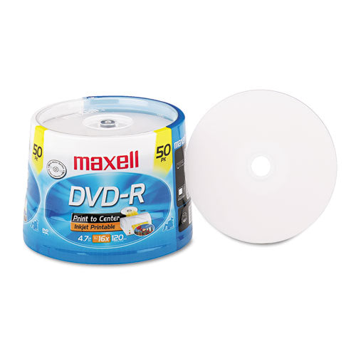 Dvd-r Recordable Discs, Printable, 4.7gb, 16x, Spindle, White, 50-pack