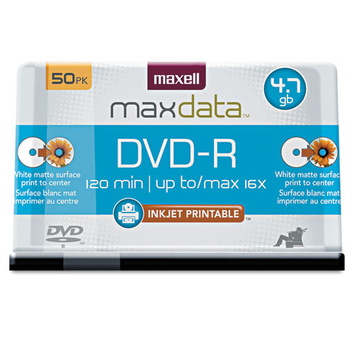 Dvd-r Recordable Discs, Printable, 4.7gb, 16x, Spindle, White, 50-pack
