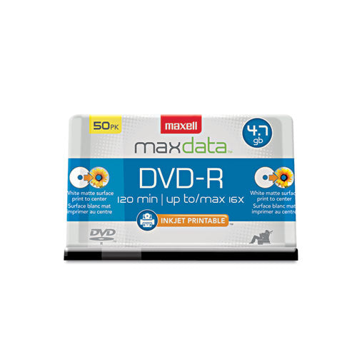 Dvd-r Recordable Discs, Printable, 4.7gb, 16x, Spindle, White, 50-pack