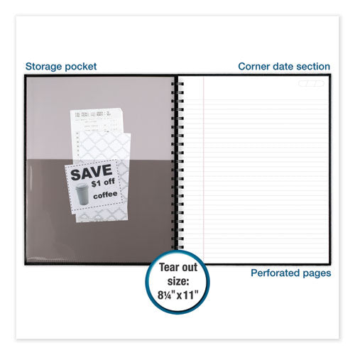 Hardbound Notebook W- Pocket, 1 Subject, Wide-legal Rule, Black Cover, 11 X 8.5, 96 Sheets