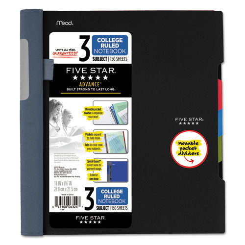 Advance Wirebound Notebook, 3 Subjects, Medium-college Rule, Assorted Color Covers, 11 X 8.5, 150 Sheets