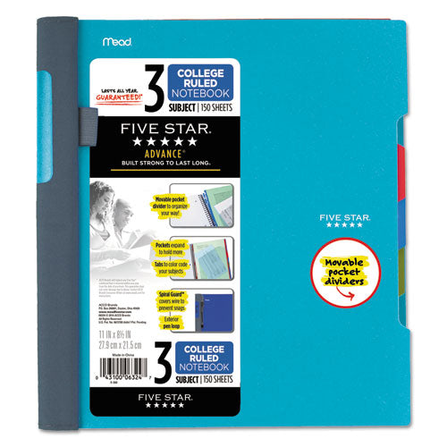 Advance Wirebound Notebook, 3 Subjects, Medium-college Rule, Assorted Color Covers, 11 X 8.5, 150 Sheets