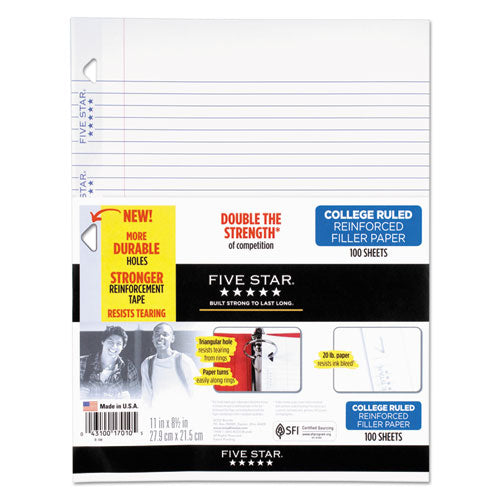 Reinforced Filler Paper, 3-hole, 8.5 X 11, College Rule, 100-pack