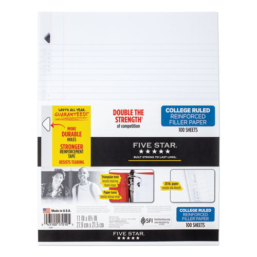 Reinforced Filler Paper, 3-hole, 8.5 X 11, College Rule, 100-pack