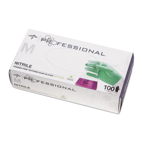Professional Nitrile Exam Gloves With Aloe, Small, Green, 100-box