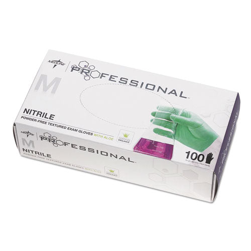 Professional Nitrile Exam Gloves With Aloe, Medium, Green, 100-box