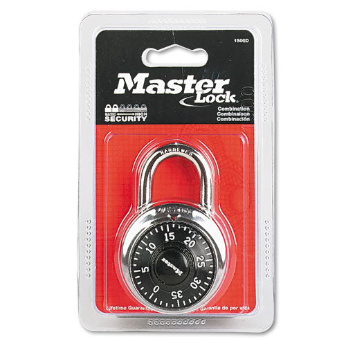 Combination Lock, Stainless Steel, 1 7-8" Wide, Black Dial