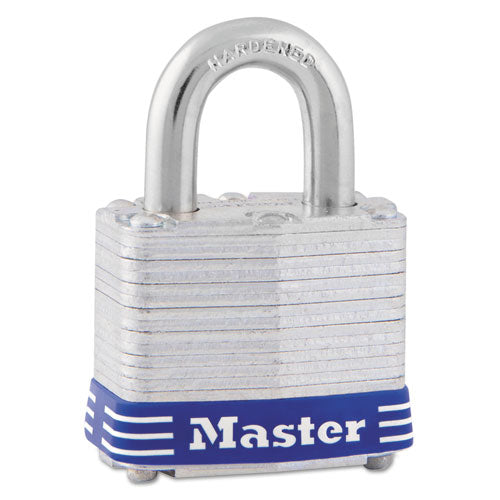 Four-pin Tumbler Lock, Laminated Steel Body, 1 1-8" Wide, Silver-blue, Two Keys