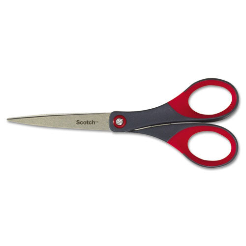 Precision Scissors, Pointed Tip, 7" Long, 2.5" Cut Length, Gray-red Straight Handle