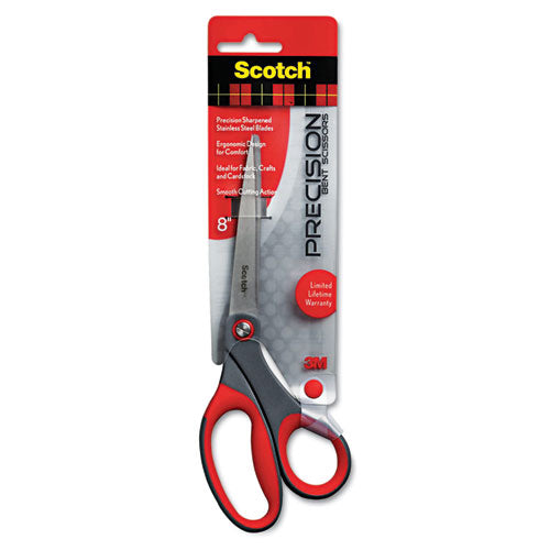 Precision Scissors, 8" Long, 3.25" Cut Length, Gray-red Offset Handle