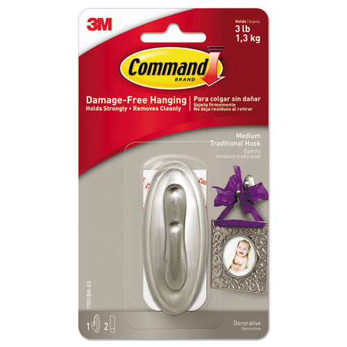 Decorative Hooks, Traditional, Medium, 1 Hook And 2 Strips-pack