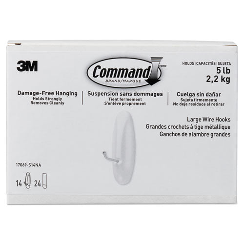 General Purpose Hooks, Metal, White, 5 Lb Cap, 14 Hooks And 24 Strips-pack
