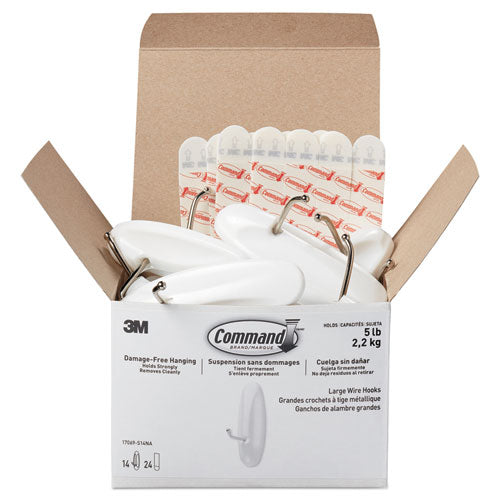 General Purpose Hooks, Metal, White, 5 Lb Cap, 14 Hooks And 24 Strips-pack