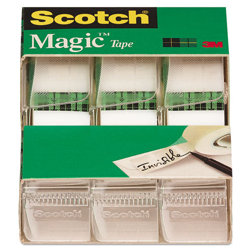 Magic Tape In Handheld Dispenser, 1" Core, 0.75" X 25 Ft, Clear, 3-pack