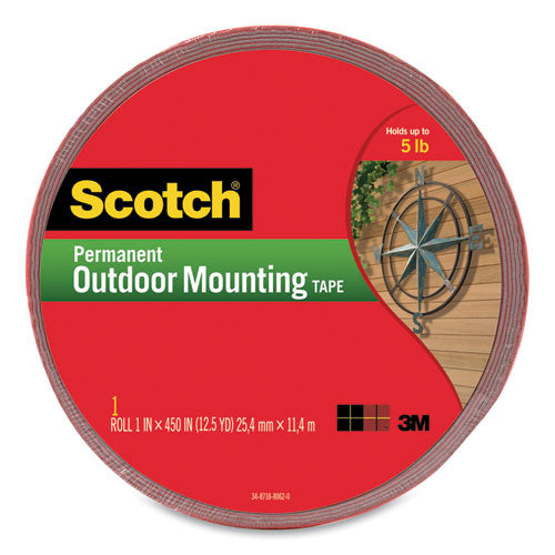Exterior Weather-resistant Double-sided Tape, 1" X 60", Gray