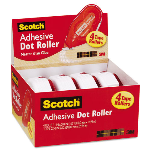 Double-sided Adhesive Roller, 0.3" X 49 Ft, Dries Clear, 4-pack