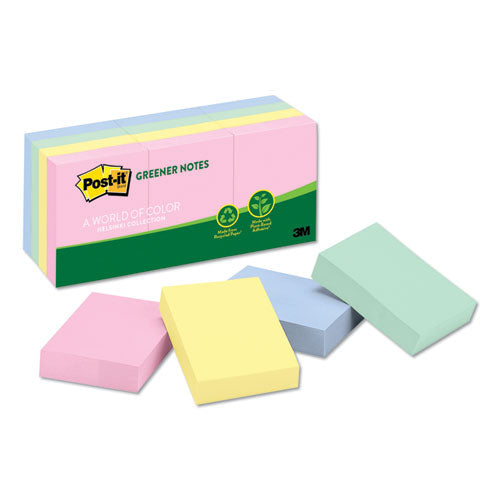 Recycled Note Pads, 1.38 X 1.88, Assorted Helsinki Colors, 100-sheet, 12-pack