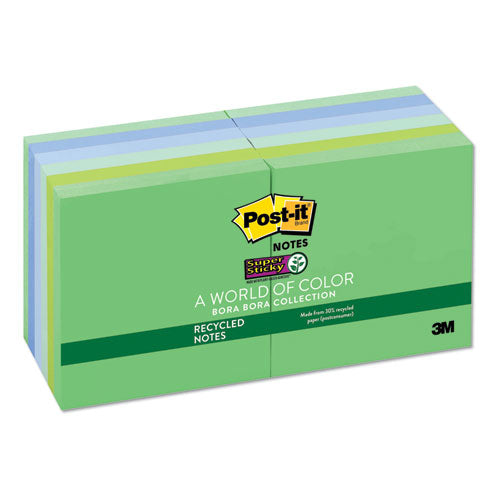 Recycled Notes In Bora Bora Colors, 3 X 3, 90-sheet, 12-pack